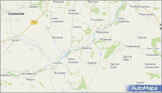 mapa Żelazna gmina Skierniewice, Żelazna gmina Skierniewice na mapie Targeo