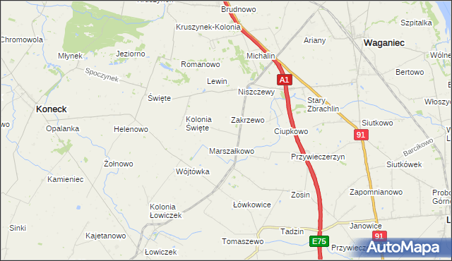 mapa Janowo gmina Waganiec, Janowo gmina Waganiec na mapie Targeo