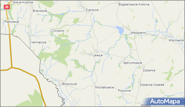 mapa Lewice gmina Branice, Lewice gmina Branice na mapie Targeo