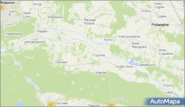 mapa Trzcinka gmina Poświętne, Trzcinka gmina Poświętne na mapie Targeo