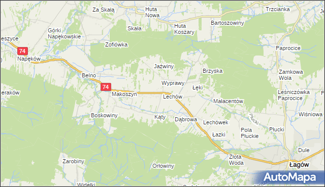 mapa Lechów gmina Bieliny, Lechów gmina Bieliny na mapie Targeo