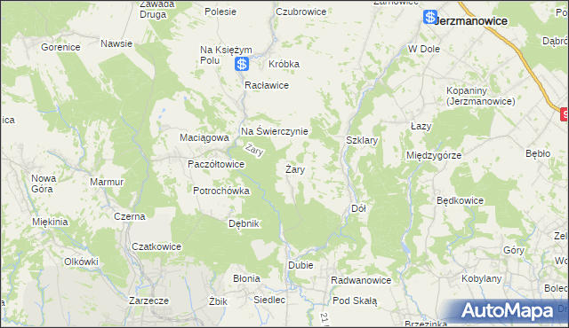 mapa Żary gmina Krzeszowice, Żary gmina Krzeszowice na mapie Targeo