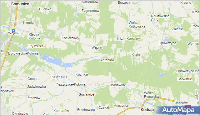 mapa Antoniów gmina Kodrąb, Antoniów gmina Kodrąb na mapie Targeo