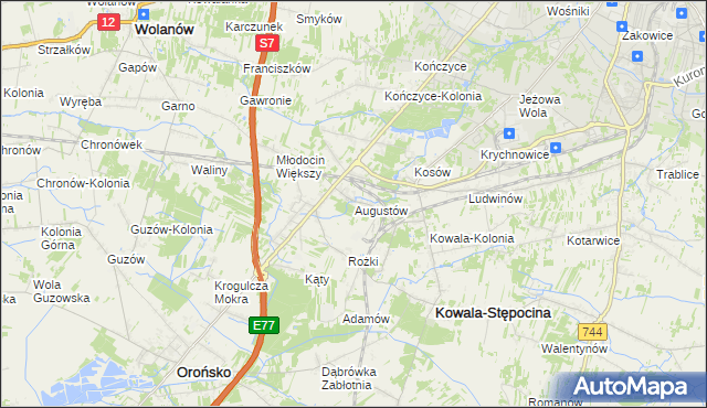 mapa Augustów gmina Kowala, Augustów gmina Kowala na mapie Targeo