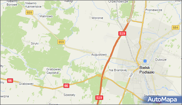mapa Augustowo gmina Bielsk Podlaski, Augustowo gmina Bielsk Podlaski na mapie Targeo