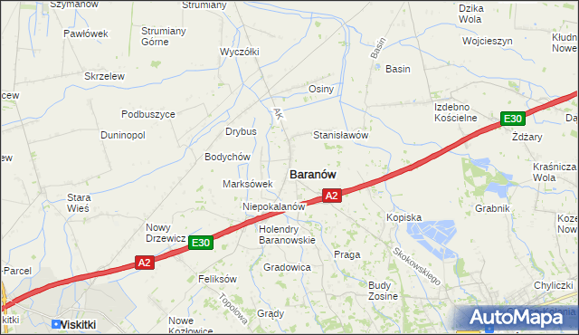 mapa Baranów powiat grodziski, Baranów powiat grodziski na mapie Targeo