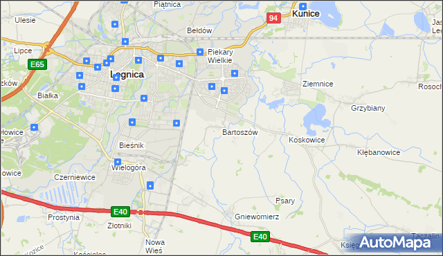 mapa Bartoszów gmina Legnickie Pole, Bartoszów gmina Legnickie Pole na mapie Targeo