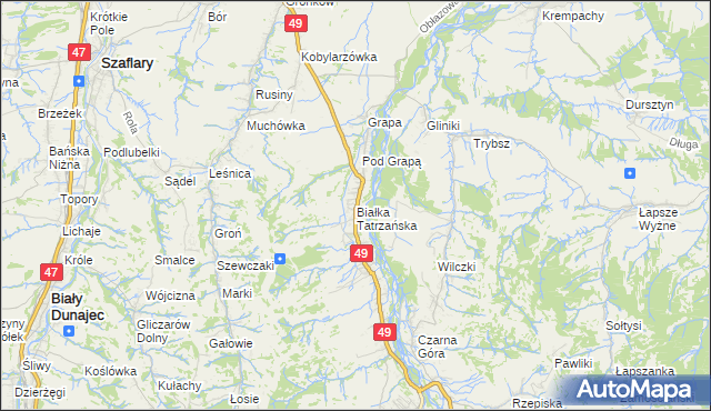 mapa Białka Tatrzańska, Białka Tatrzańska na mapie Targeo