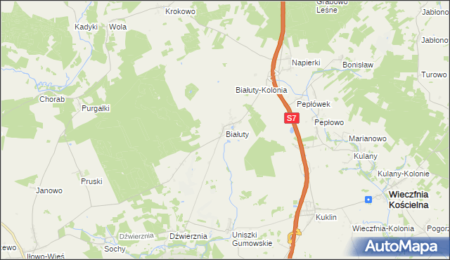 mapa Białuty gmina Iłowo-Osada, Białuty gmina Iłowo-Osada na mapie Targeo