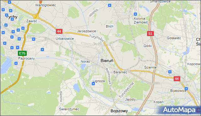 mapa Bieruń, Bieruń na mapie Targeo