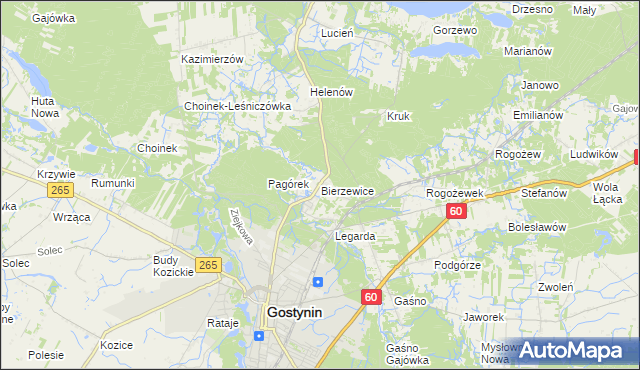 mapa Bierzewice, Bierzewice na mapie Targeo