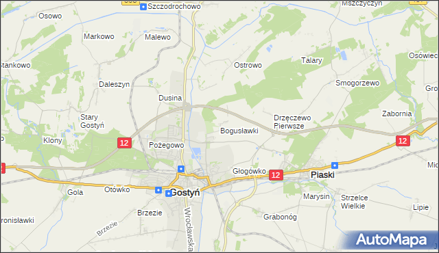mapa Bogusławki gmina Gostyń, Bogusławki gmina Gostyń na mapie Targeo