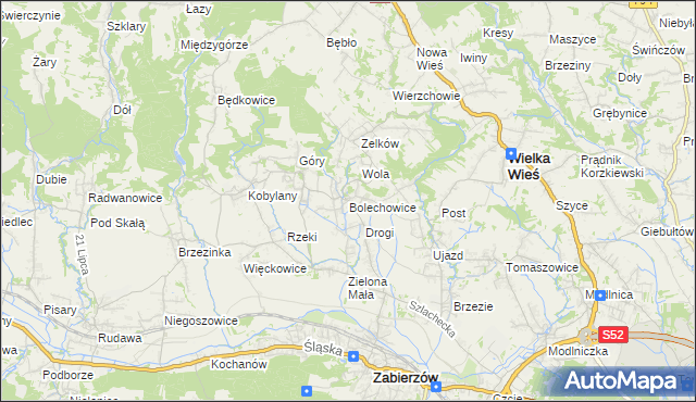 mapa Bolechowice gmina Zabierzów, Bolechowice gmina Zabierzów na mapie Targeo