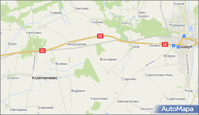 mapa Bronisławki gmina Gostyń, Bronisławki gmina Gostyń na mapie Targeo