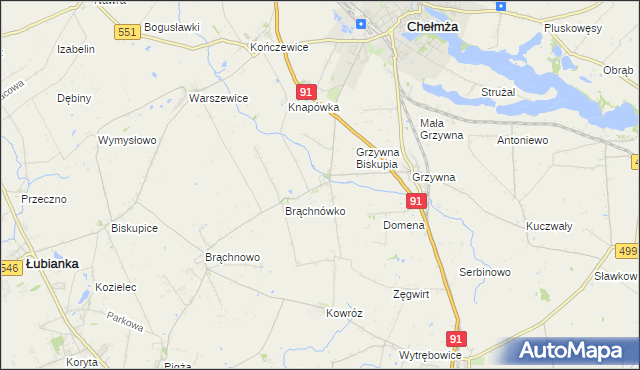 mapa Browina gmina Chełmża, Browina gmina Chełmża na mapie Targeo