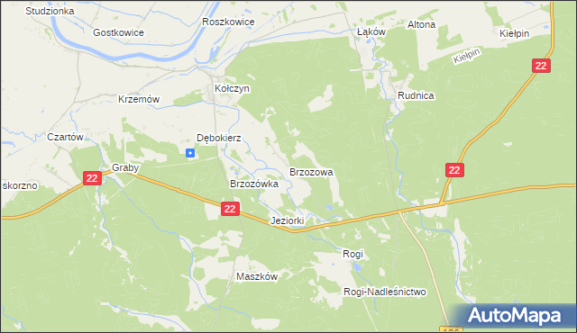 mapa Brzozowa gmina Krzeszyce, Brzozowa gmina Krzeszyce na mapie Targeo