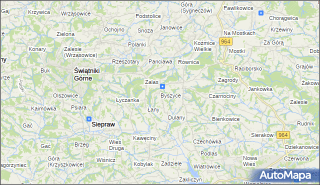 mapa Byszyce, Byszyce na mapie Targeo