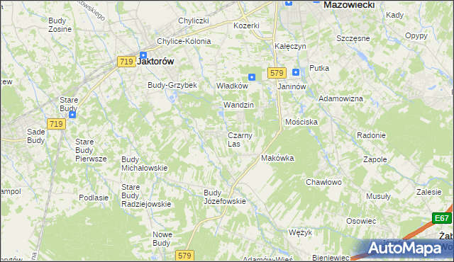 mapa Czarny Las gmina Grodzisk Mazowiecki, Czarny Las gmina Grodzisk Mazowiecki na mapie Targeo