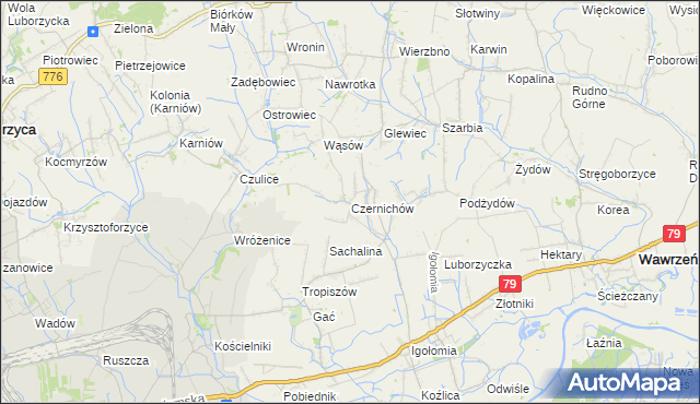 mapa Czernichów gmina Koniusza, Czernichów gmina Koniusza na mapie Targeo