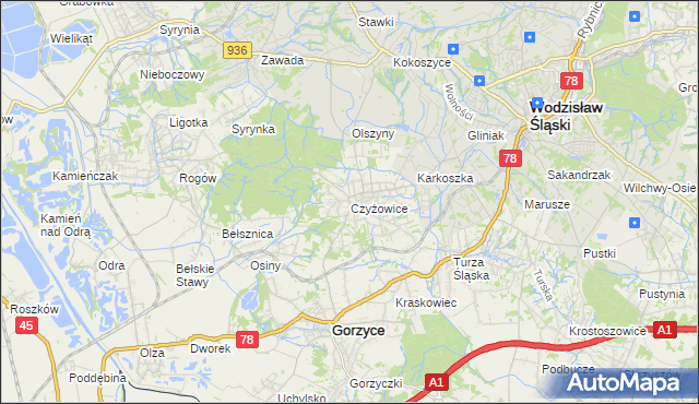 mapa Czyżowice gmina Gorzyce, Czyżowice gmina Gorzyce na mapie Targeo