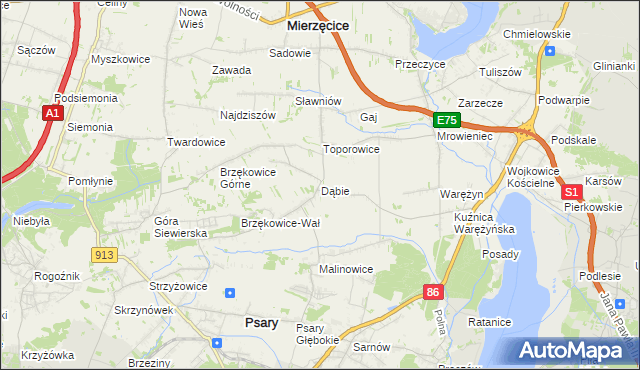 mapa Dąbie gmina Psary, Dąbie gmina Psary na mapie Targeo