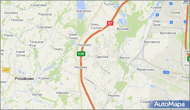 mapa Dąbrowa gmina Żukowo, Dąbrowa gmina Żukowo na mapie Targeo