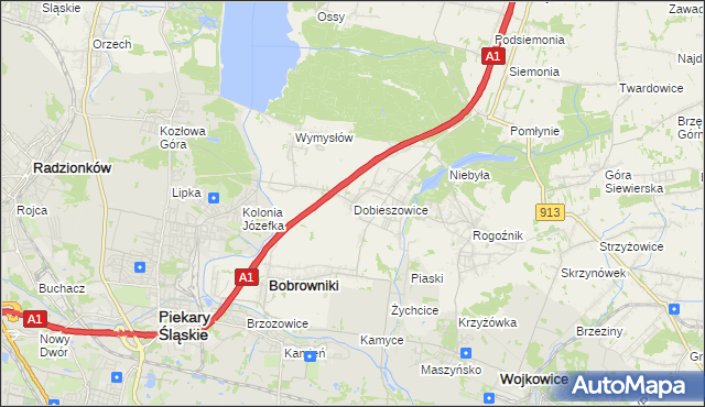 mapa Dobieszowice gmina Bobrowniki, Dobieszowice gmina Bobrowniki na mapie Targeo