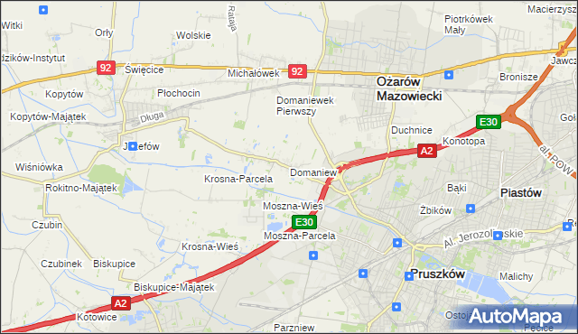 mapa Domaniew gmina Brwinów, Domaniew gmina Brwinów na mapie Targeo