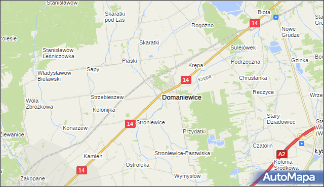mapa Domaniewice powiat łowicki, Domaniewice powiat łowicki na mapie Targeo