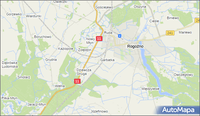 mapa Garbatka gmina Rogoźno, Garbatka gmina Rogoźno na mapie Targeo