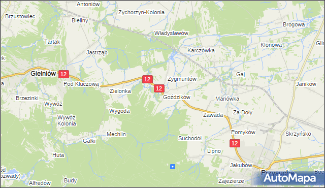 mapa Goździków gmina Gielniów, Goździków gmina Gielniów na mapie Targeo
