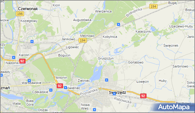 mapa Gruszczyn gmina Swarzędz, Gruszczyn gmina Swarzędz na mapie Targeo