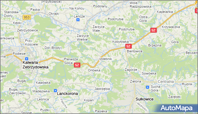 mapa Izdebnik gmina Lanckorona, Izdebnik gmina Lanckorona na mapie Targeo