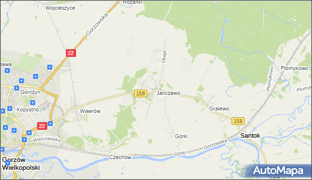 mapa Janczewo gmina Santok, Janczewo gmina Santok na mapie Targeo