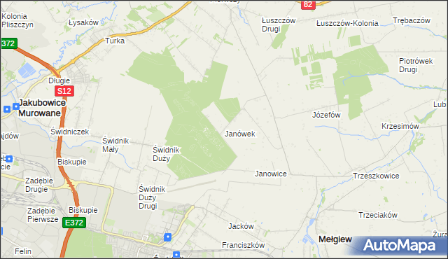 mapa Janówek gmina Mełgiew, Janówek gmina Mełgiew na mapie Targeo