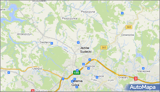 mapa Jeżów Sudecki, Jeżów Sudecki na mapie Targeo