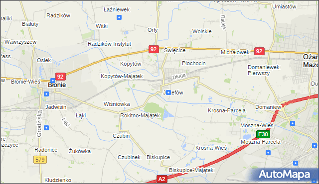 mapa Józefów gmina Ożarów Mazowiecki, Józefów gmina Ożarów Mazowiecki na mapie Targeo