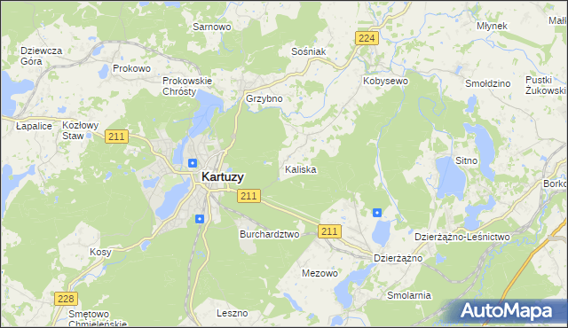 mapa Kaliska gmina Kartuzy, Kaliska gmina Kartuzy na mapie Targeo