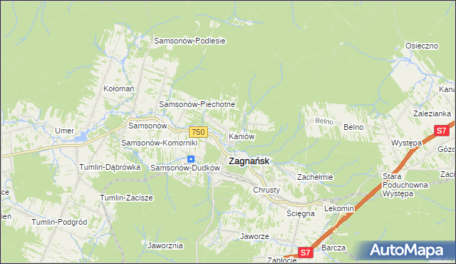mapa Kaniów gmina Zagnańsk, Kaniów gmina Zagnańsk na mapie Targeo