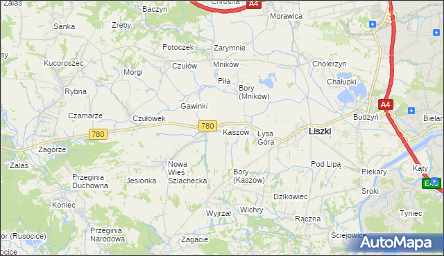 mapa Kaszów gmina Liszki, Kaszów gmina Liszki na mapie Targeo