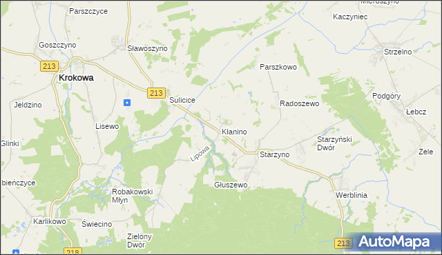 mapa Kłanino gmina Krokowa, Kłanino gmina Krokowa na mapie Targeo