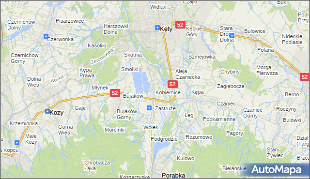 mapa Kobiernice, Kobiernice na mapie Targeo