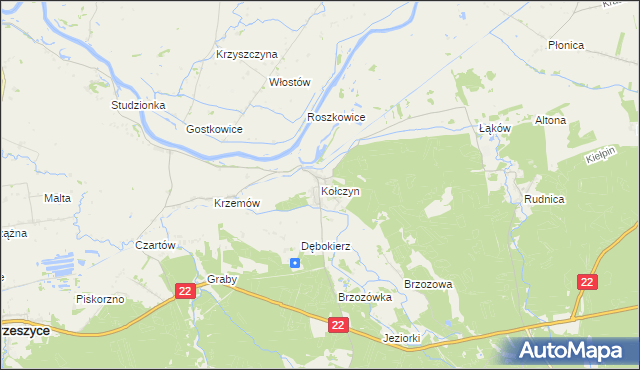 mapa Kołczyn gmina Krzeszyce, Kołczyn gmina Krzeszyce na mapie Targeo