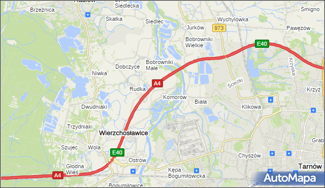 mapa Komorów gmina Wierzchosławice, Komorów gmina Wierzchosławice na mapie Targeo