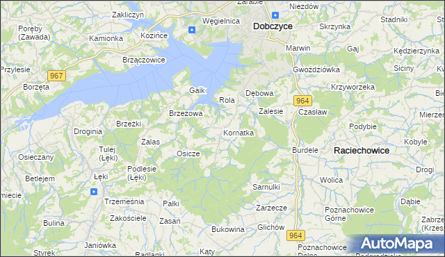 mapa Kornatka gmina Dobczyce, Kornatka gmina Dobczyce na mapie Targeo