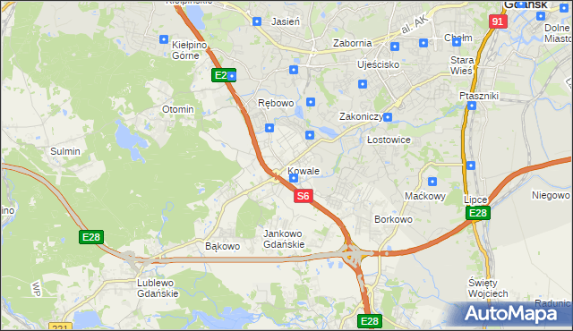 mapa Kowale gmina Kolbudy, Kowale gmina Kolbudy na mapie Targeo