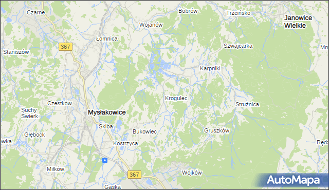 mapa Krogulec gmina Mysłakowice, Krogulec gmina Mysłakowice na mapie Targeo