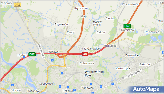 mapa Krzyżanowice gmina Wisznia Mała, Krzyżanowice gmina Wisznia Mała na mapie Targeo