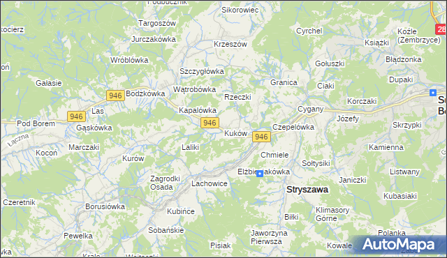 mapa Kuków gmina Stryszawa, Kuków gmina Stryszawa na mapie Targeo