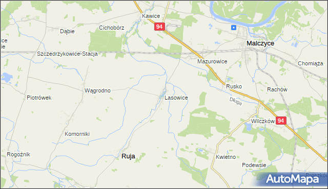 mapa Lasowice gmina Ruja, Lasowice gmina Ruja na mapie Targeo